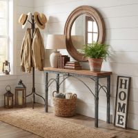 Barn Wood Sofa Table: Some lifestyle images are created with AI for visualization purposes. Crafted from natural solid wood, each piece is unique and will vary.