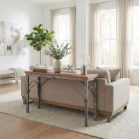 Barn Wood Sofa Table: Some lifestyle images are created with AI for visualization purposes. Crafted from natural solid wood, each piece is unique and will vary.