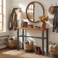 Barn Wood Sofa Table: Some lifestyle images are created with AI for visualization purposes. Crafted from natural solid wood, each piece is unique and will vary.