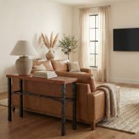 Barn Wood Sofa Table: Some lifestyle images are created with AI for visualization purposes. Crafted from natural solid wood, each piece is unique and will vary.
