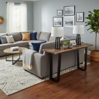 Modern Sofa Table: Some lifestyle images are created with AI for visualization purposes. Crafted from natural solid wood, each piece is unique and will vary.