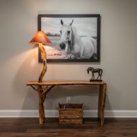 Contemporary Sofa Table: Some lifestyle images are created with AI for visualization purposes. Crafted from natural solid wood, each piece is unique and will vary.