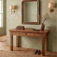 Sofa Table: Some lifestyle images are created with AI for visualization purposes. Crafted from natural solid wood, each piece is unique and will vary.