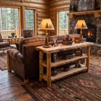 Aspen Sofa Table: Some lifestyle images are created with AI for visualization purposes. Crafted from natural solid wood, each piece is unique and will vary.