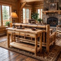 Sofa Table: Some lifestyle images are created with AI for visualization purposes. Crafted from natural solid wood, each piece is unique and will vary.