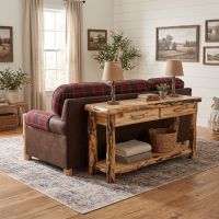 Sofa Table: Some lifestyle images are created with AI for visualization purposes. Crafted from natural solid wood, each piece is unique and will vary.