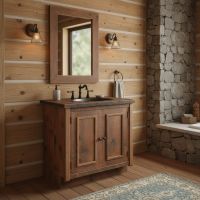 Rustic Reclaimed Vanity: Some lifestyle images are created with AI for visualization purposes. Crafted from natural solid wood, each piece is unique and will vary.