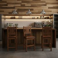 Leather Seat Bar Stool With Back: Some lifestyle images are created with AI for visualization purposes. Crafted from natural solid wood, each piece is unique and will vary.