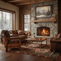 Wooden Living Room Furniture: Some lifestyle images are created with AI for visualization purposes. Crafted from natural solid wood, each piece is unique and will vary.