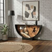 Modern Arc Console Table Luxury Decor: Some lifestyle images are created with AI for visualization purposes. Crafted from natural solid wood, each piece is unique and will vary.