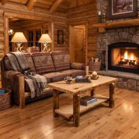 Rustic Log Coffee Table: Some lifestyle images are created with AI for visualization purposes. Crafted from natural solid wood, each piece is unique and will vary.
