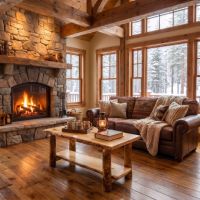 Rustic Log Coffee Table: Some lifestyle images are created with AI for visualization purposes. Crafted from natural solid wood, each piece is unique and will vary.