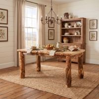 Rustic Aspen Dining Table: Some lifestyle images are created with AI for visualization purposes. Crafted from natural solid wood, each piece is unique and will vary.