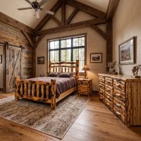 Rustic Aspen Bed: Some lifestyle images are created with AI for visualization purposes. Crafted from natural solid wood, each piece is unique and will vary.