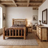 Rustic Aspen Bed: Some lifestyle images are created with AI for visualization purposes. Crafted from natural solid wood, each piece is unique and will vary.