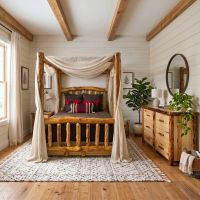 Aspen Canopy Bed: Some lifestyle images are created with AI for visualization purposes. Crafted from natural solid wood, each piece is unique and will vary.