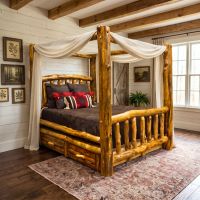 Aspen Canopy Bed: Some lifestyle images are created with AI for visualization purposes. Crafted from natural solid wood, each piece is unique and will vary.