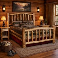 Rustic Bed: Some lifestyle images are created with AI for visualization purposes. Crafted from natural solid wood, each piece is unique and will vary.