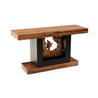 Teak Wheel Harvest Sofa Table - Golden Walnut