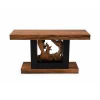 Teak Wheel Harvest Sofa Table - Golden Walnut