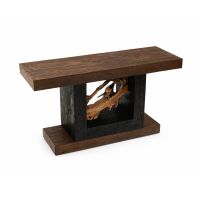 Teak Wheel Harvest Sofa Table - Reclaimed Wood in Dark Oldwood Finish