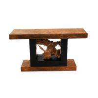 Teak Wheel Harvest Sofa Table - Reclaimed Wood in Light Oldwood Finish