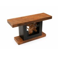 Teak Wheel Harvest Sofa Table - Reclaimed Wood in Light Oldwood Finish