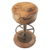 Rustic Round Metal Footrest Teak Stools