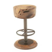 Rustic Round Metal Footrest Teak Stools