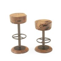Rustic Round Metal Footrest Teak Stools