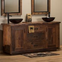 Timber Frame Barn Wood Vanity - Tongue & Groove Barn Wood Plank Door Style