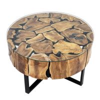 Urban Organic Chic Round Teak Glass Top Coffee Table