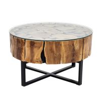 Urban Organic Chic Round Teak Glass Top Coffee Table