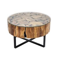 Urban Organic Chic Round Teak Glass Top Coffee Table