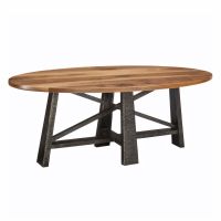 Timber Forged Metal X Trestle Oval Dining Table