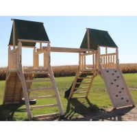 Cedar Peak Double Tower Hanging Out Log Play Set w/ Optional Slide & Tire Swing