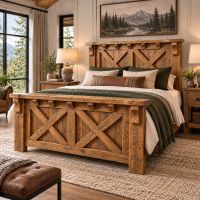 Barnwood Bed Frame: Some lifestyle images are created with AI for visualization purposes. Crafted from natural solid wood, each piece is unique and will vary.
