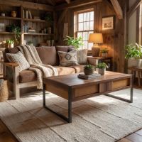 Coffee Table: Some lifestyle images are created with AI for visualization purposes. Crafted from natural solid wood, each piece is unique and will vary.