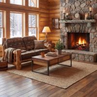 Rustic Coffee Table: Some lifestyle images are created with AI for visualization purposes. Crafted from natural solid wood, each piece is unique and will vary.