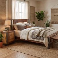 Walnut Nightstand: Some lifestyle images are created with AI for visualization purposes. Crafted from natural solid wood, each piece is unique and will vary.