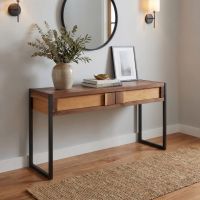 Walnut Sofa Table: Some lifestyle images are created with AI for visualization purposes. Crafted from natural solid wood, each piece is unique and will vary.
