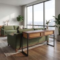 Rustic Walnut Sofa Table: Some lifestyle images are created with AI for visualization purposes. Crafted from natural solid wood, each piece is unique and will vary.