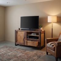 Walnut TV Stand: Some lifestyle images are created with AI for visualization purposes. Crafted from natural solid wood, each piece is unique and will vary.
