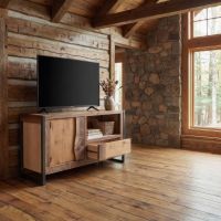 Rustic TV Stand: Some lifestyle images are created with AI for visualization purposes. Crafted from natural solid wood, each piece is unique and will vary.