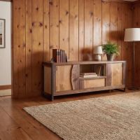 Rustic TV Stand: Some lifestyle images are created with AI for visualization purposes. Crafted from natural solid wood, each piece is unique and will vary.