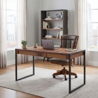Modern Office Desk: Some lifestyle images are created with AI for visualization purposes. Crafted from natural solid wood, each piece is unique and will vary.