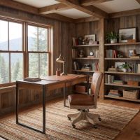 Rustic Walnut Desk: Some lifestyle images are created with AI for visualization purposes. Crafted from natural solid wood, each piece is unique and will vary.