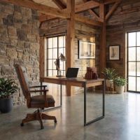 Rustic Writing Desk: Some lifestyle images are created with AI for visualization purposes. Crafted from natural solid wood, each piece is unique and will vary.