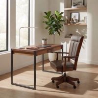 Writing Desk: Some lifestyle images are created with AI for visualization purposes. Crafted from natural solid wood, each piece is unique and will vary.