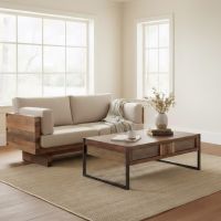 Coffee Table: Some lifestyle images are created with AI for visualization purposes. Crafted from natural solid wood, each piece is unique and will vary.